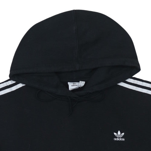 Adidas Womens Black Crop Pullover Hoodie UK 12 3-Stripes Logo