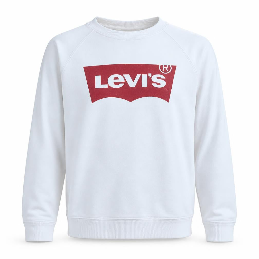 Front view of Levi's Men's White L Crew Neck Graphic Logo Pullover Sweatshirt