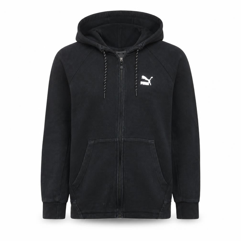 Front view of Puma Men's Black Medium Full Zip Hoodie with Logo