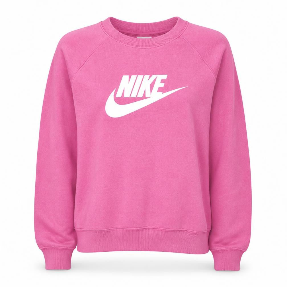 Front view of Nike women’s pink crew neck pullover sweatshirt medium cotton blend