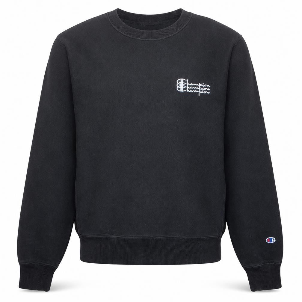 Front view of Champion Men's Black Small Reverse Weave Crew Neck Sweatshirt
