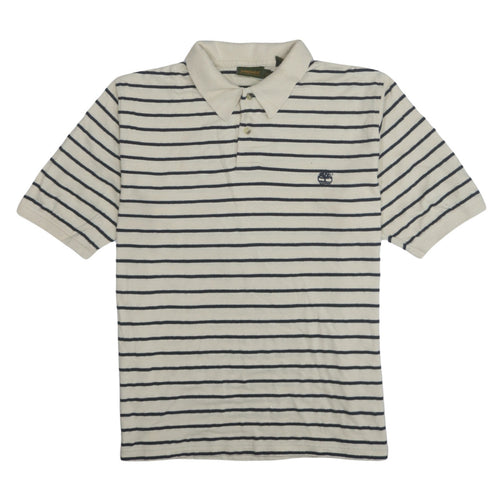 Timberland Men’s White Striped Polo Shirt Size L Classic Cotton