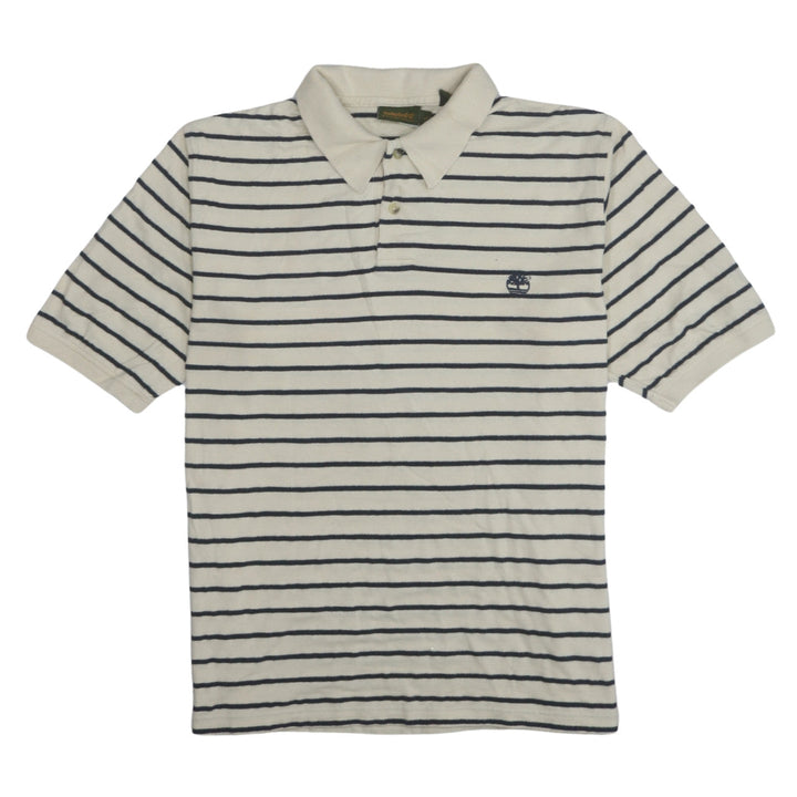 Timberland Men’s White Striped Polo Shirt Size L Classic Cotton