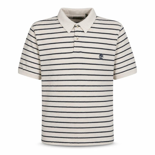 Timberland Men’s White Striped Polo Shirt Size L Classic Cotton