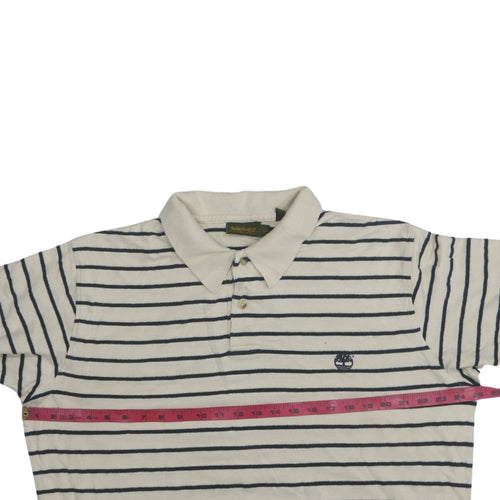 Timberland Men’s White Striped Polo Shirt Size L Classic Cotton