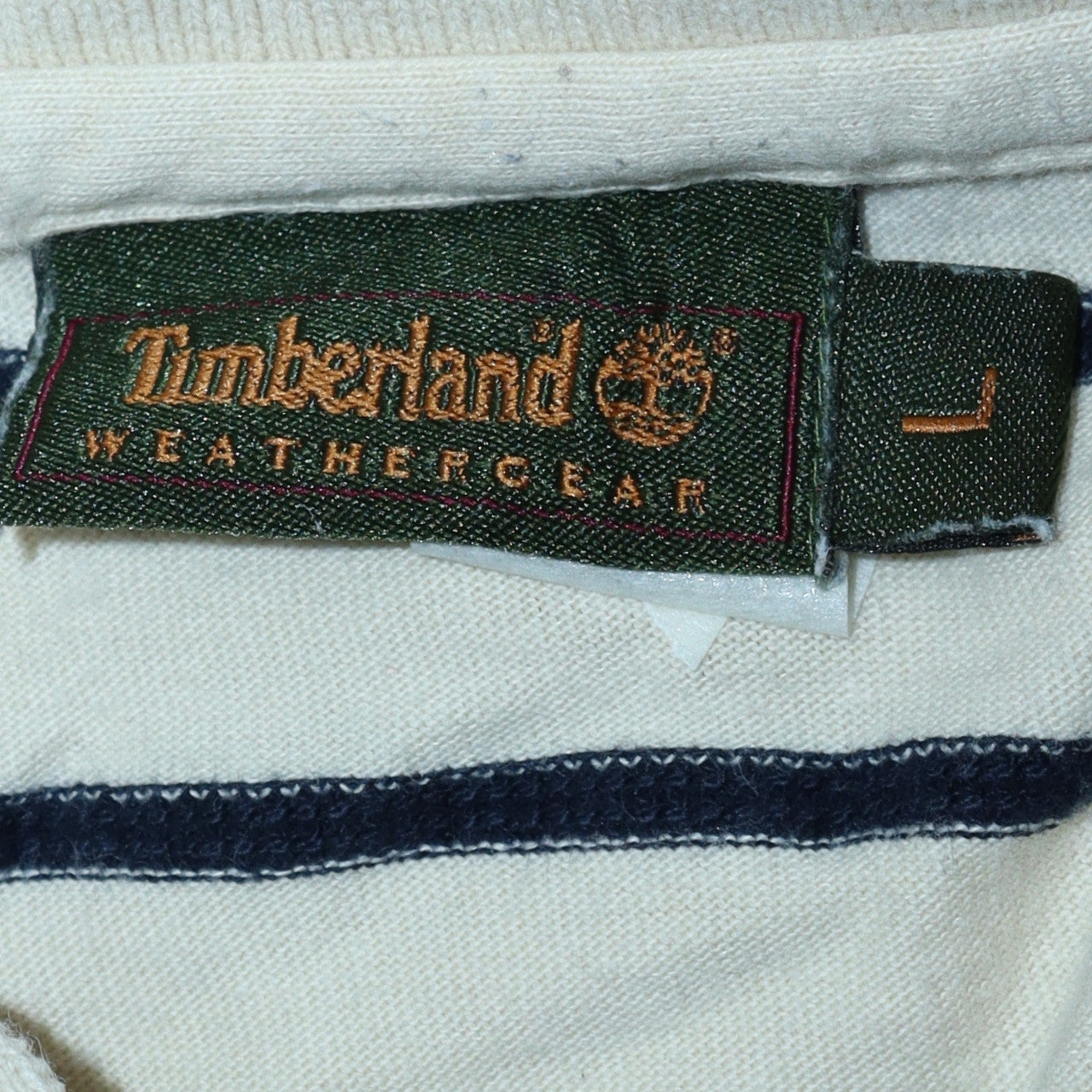 Timberland Men’s White Striped Polo Shirt Size L Classic Cotton