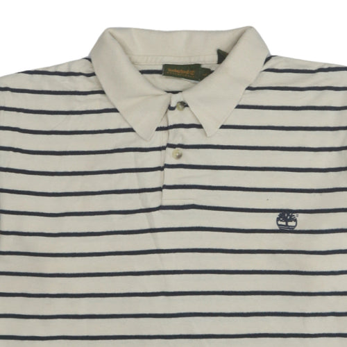 Timberland Men’s White Striped Polo Shirt Size L Classic Cotton
