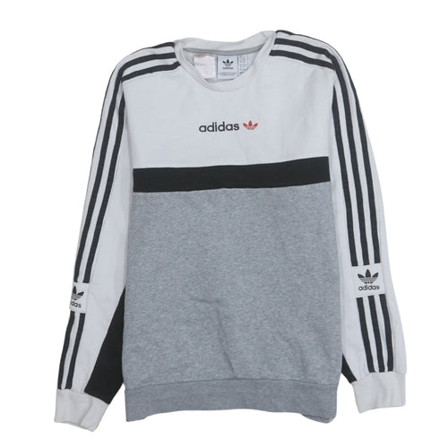 Adidas Boys Grey Colourblock Sweatshirt 13-14 Years Pullover Crew Neck