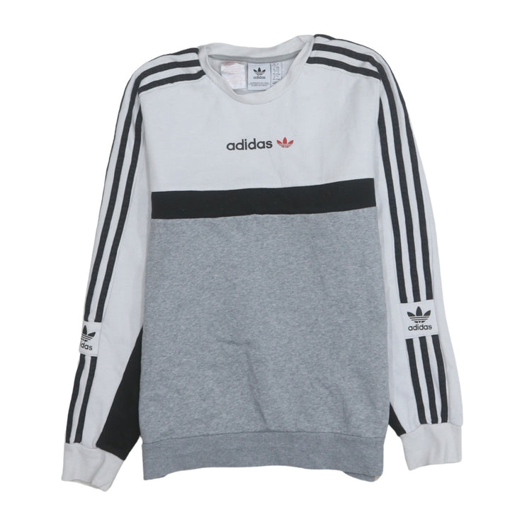 Adidas Boys Grey Colourblock Sweatshirt 13-14 Years Pullover Crew Neck
