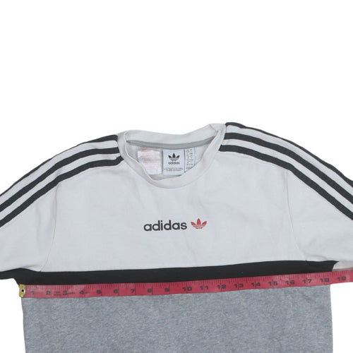 Adidas Boys Grey Colourblock Sweatshirt 13-14 Years Pullover Crew Neck