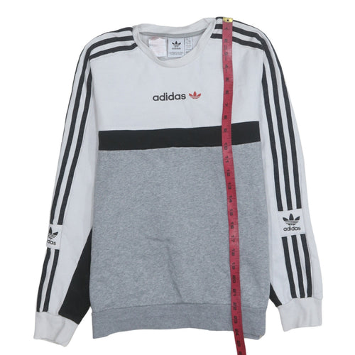 Adidas Boys Grey Colourblock Sweatshirt 13-14 Years Pullover Crew Neck