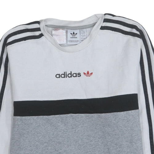 Adidas Boys Grey Colourblock Sweatshirt 13-14 Years Pullover Crew Neck