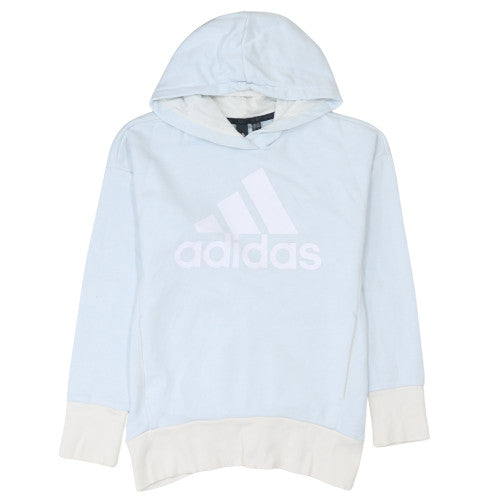 Adidas Women XS Blue Hooded Pullover Sweatshirt Logo Print