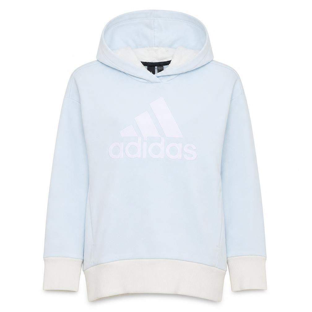 Front view of Adidas Women XS Blue Hooded Pullover Sweatshirt Logo Print