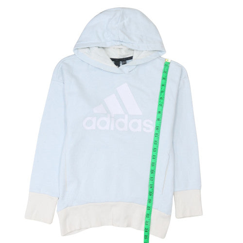 Adidas Women XS Blue Hooded Pullover Sweatshirt Logo Print