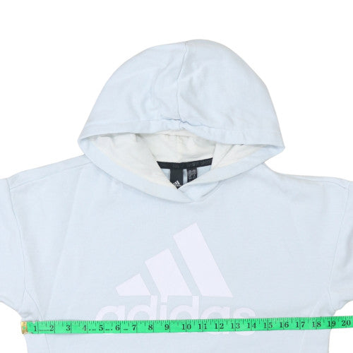 Adidas Women XS Blue Hooded Pullover Sweatshirt Logo Print
