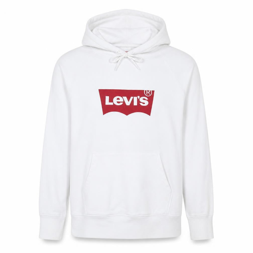Front view of Levi's Men's White Pullover Hoodie M Graphic Logo Sweatshirt