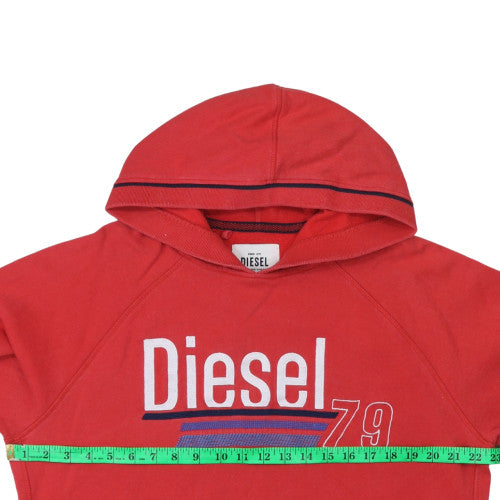 Diesel Mens Red Pullover Hoodie L Graphic Logo Fleece Sweatshirt