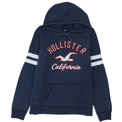 Hollister Men’s Blue Pullover Hoodie L Fleece Embroidered Logo