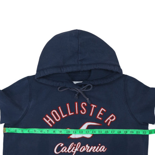 Hollister Men’s Blue Pullover Hoodie L Fleece Embroidered Logo