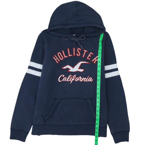Hollister Men’s Blue Pullover Hoodie L Fleece Embroidered Logo