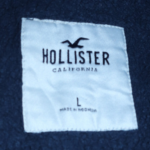 Hollister Men’s Blue Pullover Hoodie L Fleece Embroidered Logo