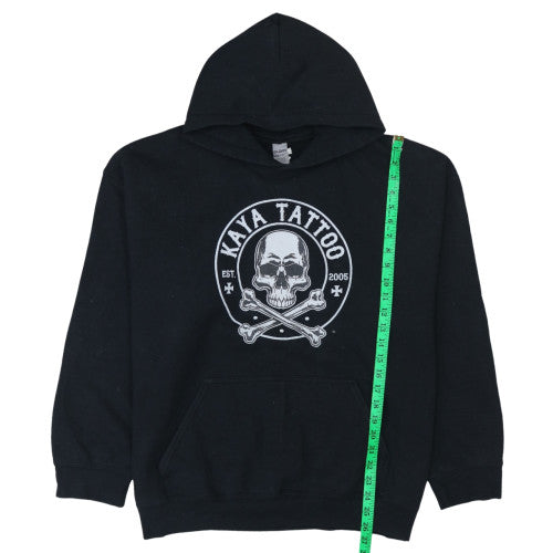Gildan Mens Black XL Pullover Hoodie Skull Tattoo Graphic Fleece