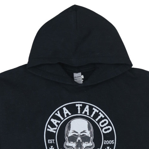 Gildan Mens Black XL Pullover Hoodie Skull Tattoo Graphic Fleece