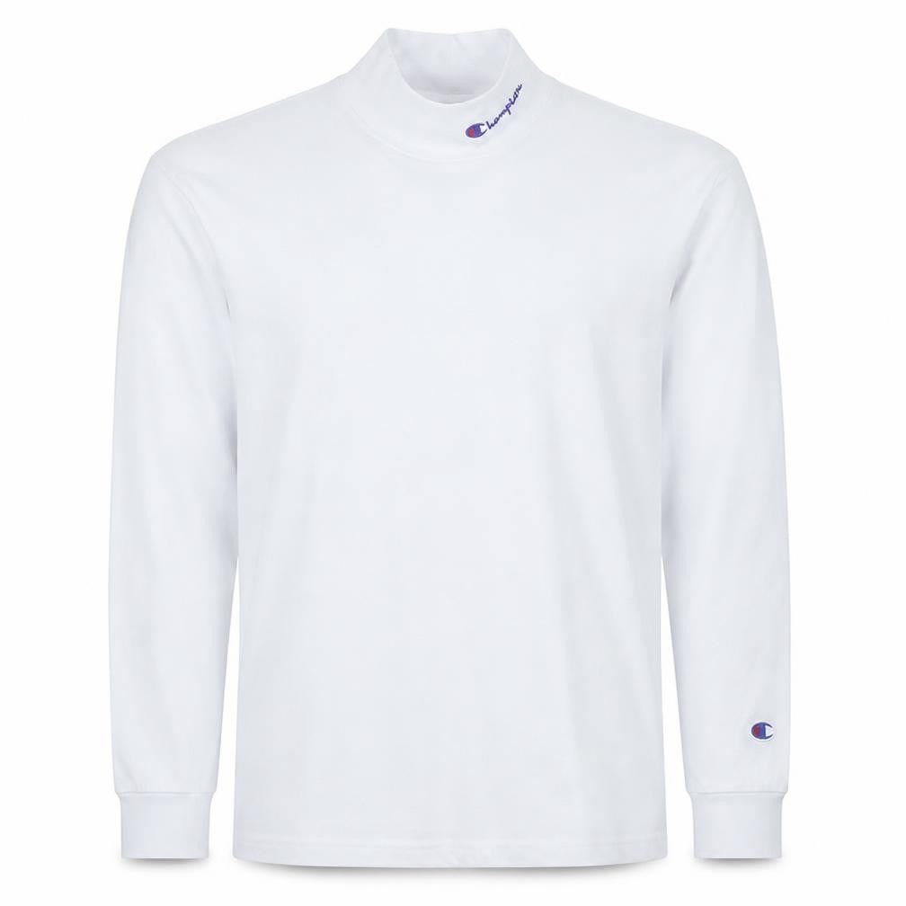 Front view of Champion Men's White Medium High Neck Pullover Sweatshirt