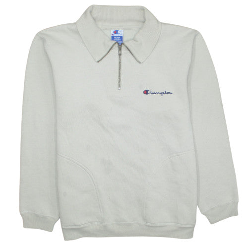 Champion Men's White Collared 1/2 Zip Sweatshirt Medium Fleece