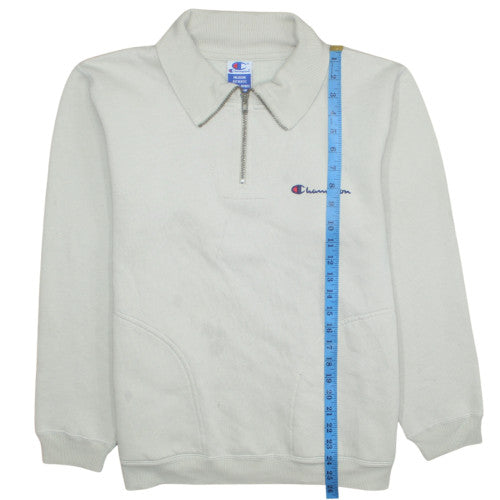 Champion Men's White Collared 1/2 Zip Sweatshirt Medium Fleece