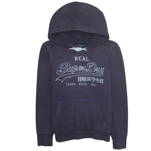 Superdry Women Navy Blue Pullover Hoodie Size L Fleece Lined