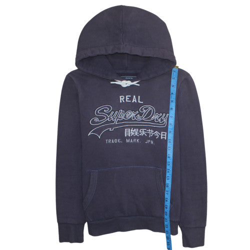 Superdry Women Navy Blue Pullover Hoodie Size L Fleece Lined