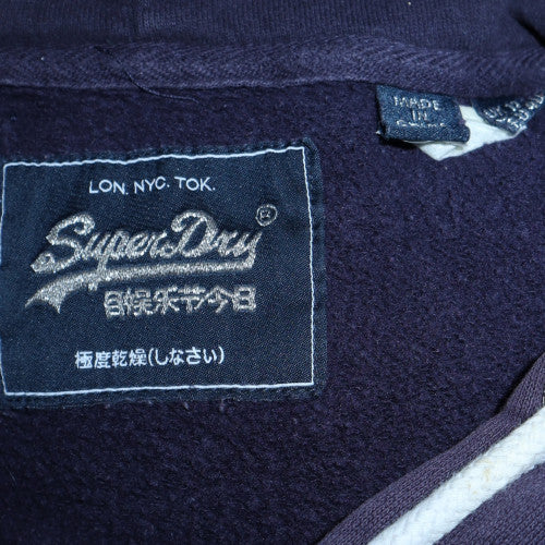 Superdry Women Navy Blue Pullover Hoodie Size L Fleece Lined