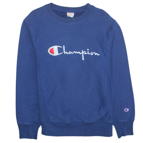 Champion Men's Blue Reverse Weave Sweatshirt Size L Embroidered Logo