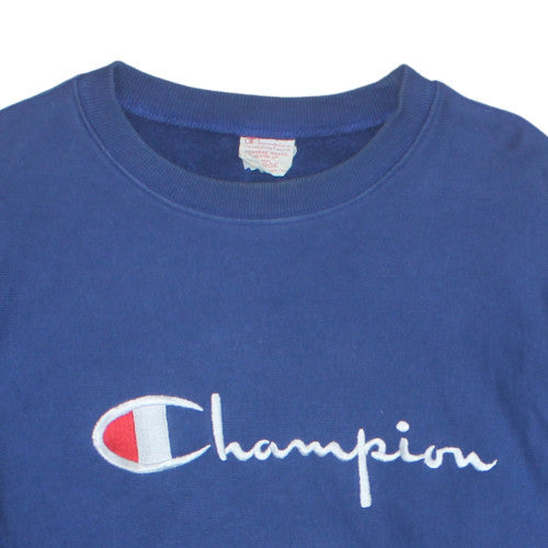 Champion Men's Blue Reverse Weave Sweatshirt Size L Embroidered Logo