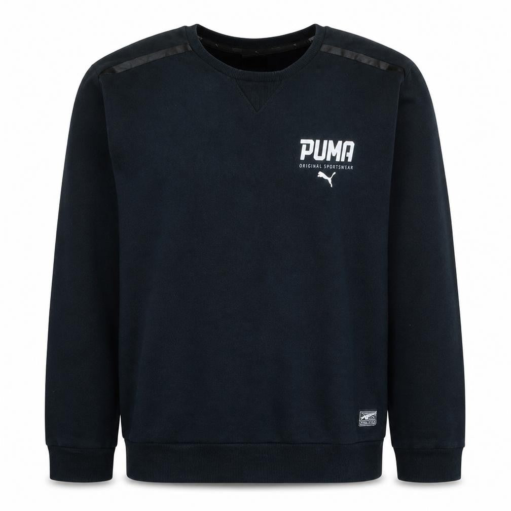 Front view of Puma Men's Black Crew Neck Pullover Sweatshirt, size L