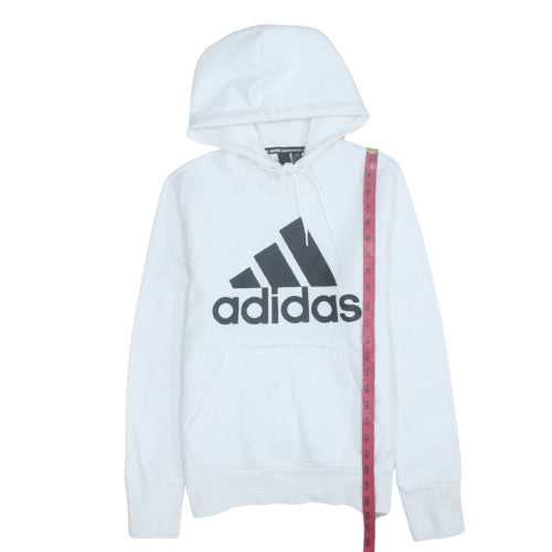 Adidas Womens White Pullover Hoodie S Logo Print Cotton Blend
