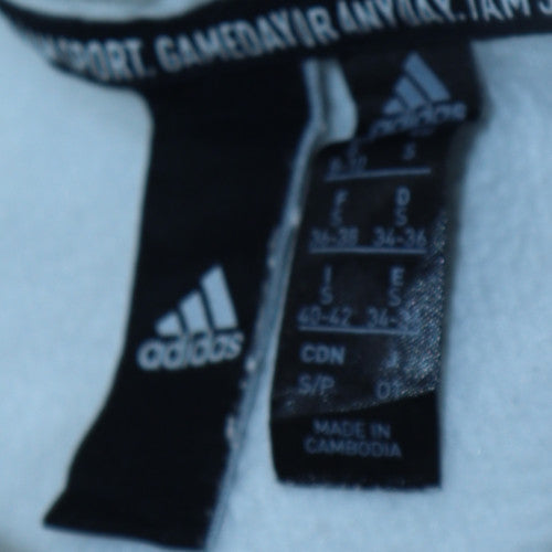 Adidas Womens White Pullover Hoodie S Logo Print Cotton Blend