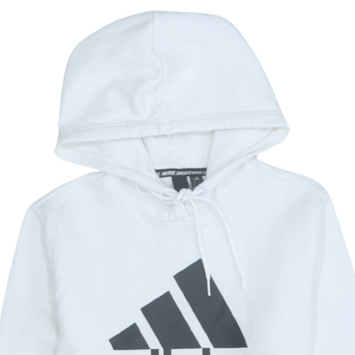 Adidas Womens White Pullover Hoodie S Logo Print Cotton Blend