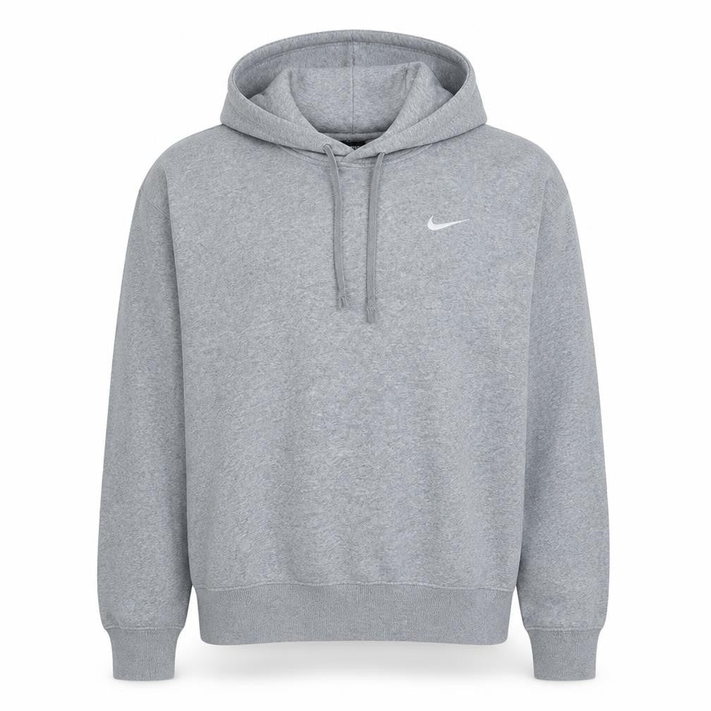 Front view of Nike Men Grey Pullover Hoodie S Regular Fit Fleece Sportswear