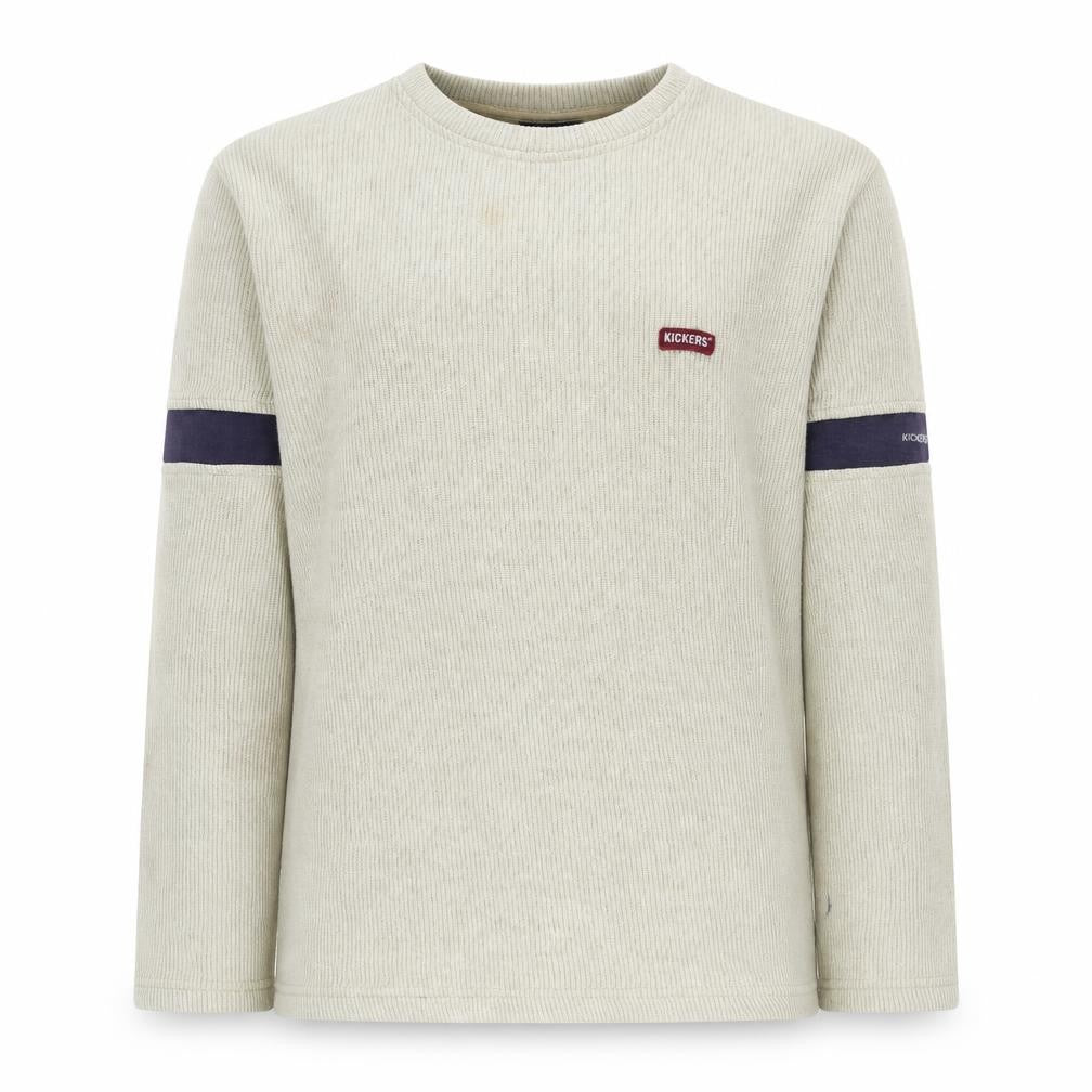 Front view of Kickers Men's Beige Long Sleeve Crew Neck Pullover Sweatshirt M