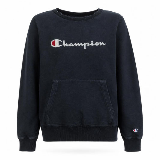 Front view of Champion Men's Black XS Crew Neck Pullover Sweatshirt