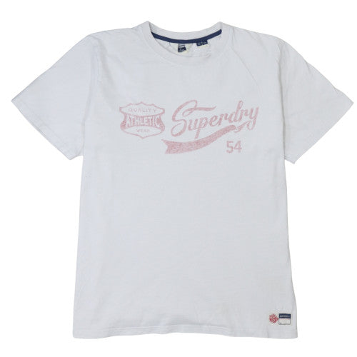 Superdry Men White Cotton Crew Neck Graphic Print T-Shirt Size L