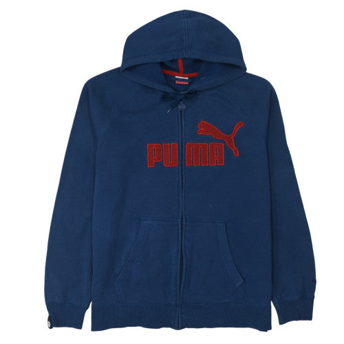 Puma Men's Blue XL Full Zip Hoodie with Logo Design