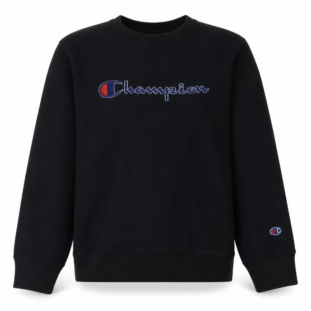 Front view of Champion Men's Black Embroidered Logo Crew Neck Sweatshirt L