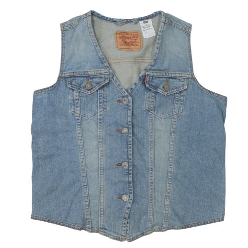 Levi’s Men Blue Denim Waistcoat L Cotton Buttoned Classic Style