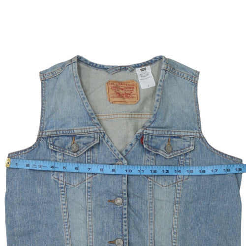 Levi’s Men Blue Denim Waistcoat L Cotton Buttoned Classic Style