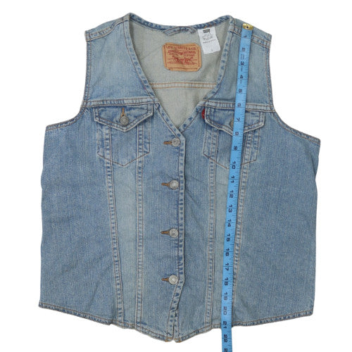 Levi’s Men Blue Denim Waistcoat L Cotton Buttoned Classic Style