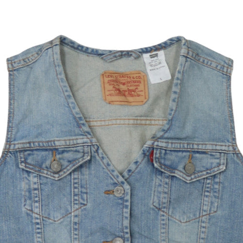 Levi’s Men Blue Denim Waistcoat L Cotton Buttoned Classic Style